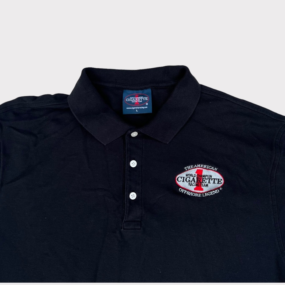 Vintage Cigarette Racing Team Mens Polo Shirt Size L 90s Logo Black
